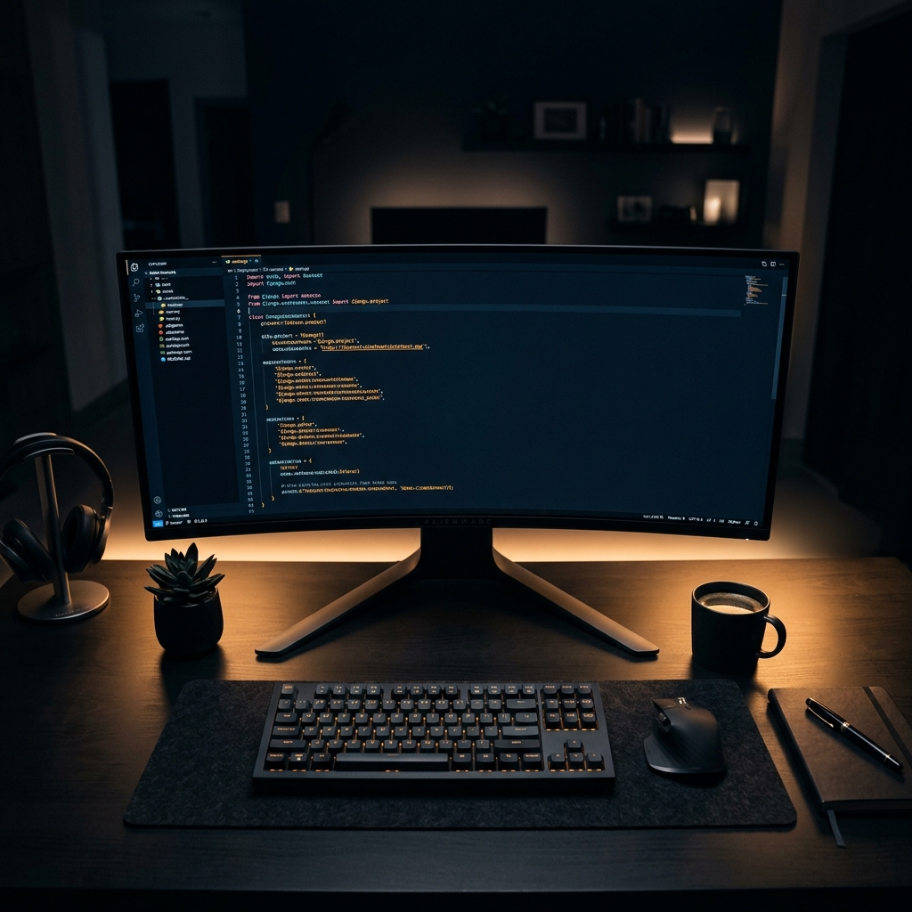 Espacio de desarrollo profesional con código y herramientas modernas